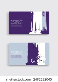 Purple white gray ink brush stroke card on white background. Japanese style. Vector illustration of grunge stains
