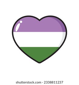 Purple, white, and green colored heart icons, as the colors of the genderqueer flag. LGBTQI concept. Flat vector illustration.