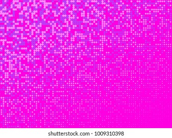 Purple, white halftone dots. Colorful geometric gradient for pop art designs. Geometric vintage monochrome fade wallpaper. Pop art print. Dotted geometric retro pattern. Comic halftone background.