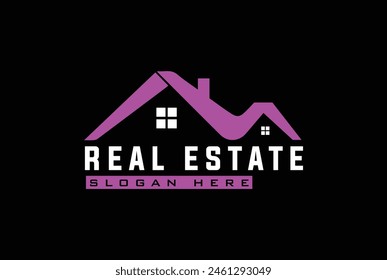 Imagen inicial morada y blanca del logotipo de la propiedad inmobiliaria de la letra M sobre fondo negro. Elemento de Plantilla de diseño de logotipo de Vector plano para logotipos de edificios de arquitectura de construcción.
