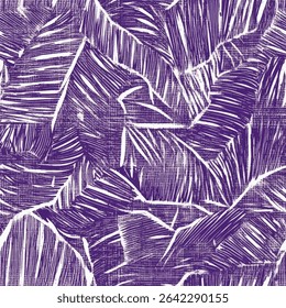 Desenho de tinta roxo e branco de folhas de palma, em tecido de linho padrão de impressão, algodão, seda, ilustração vetorial, verão doodle, crianças e desenhos de bebê para tecido impresso.