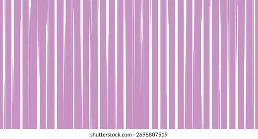 Purple and white irregular vertical stripes seamless pattern. Hand-drawn textured line background for textile, wallpaper, or wrapping design. Modern abstract striped decorative backdrop illustration.
