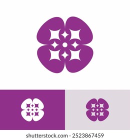 a purple and white logo design vector of Clover Flower with sparks on it