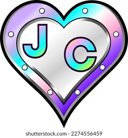 Purple and white metallic heart with initial letters J and C, shiny vector illustration, amazing love, passion and happiness vector, illustration for valentine couple. God is good!