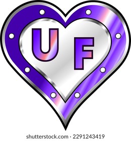 Purple and white metallic heart with letters U and F, shiny vector illustration, amazing love, passion and happiness vector, illustration for valentine couple. God is good!