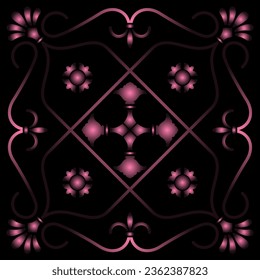 purple white pattern ornament snowflake on a black background