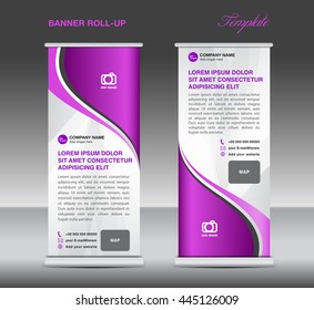 Purple and White Roll up banner stand template advertisement for business, advertisement, display, flyer