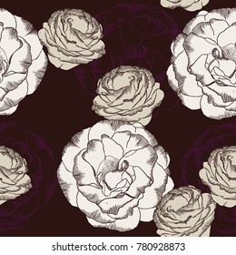 Purple and white rose flower set. Vector illustration. seamless pattern vector