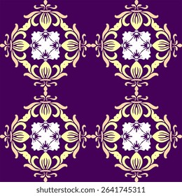 purple and white seamless vintage floral pattern with ornate baroque elements