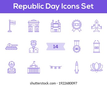 Purple And White Set of Republic Day Icon In Flat Style.