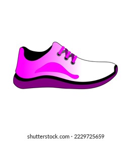 Purple and white shoes isolated on white background. Bright Sport sneakers symbol. Vector illustration.