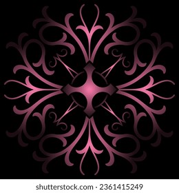 purple and white snowflake pattern on a black background