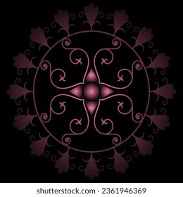 purple and white snowflake pattern on a black background