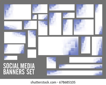 Purple and white social media banners set with abstract design.