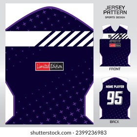 purple white starburst pattern design, illustration, textile background for sports t-shirt, football jersey shirt mockup for football club. consistent front view