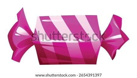 Purple and white striped candy in a twisted wrapper, a delightful and colorful sweet confection. Vector cartoon illustration