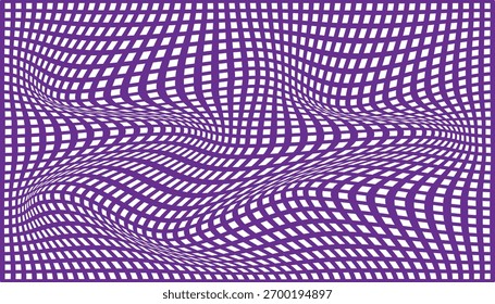 Padrão de Ilusão Óptica de Grade Deformada Roxa e Branca com fundo abstrato de Distorção