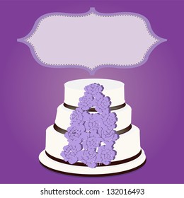 Purple and white wedding cake with bubble message