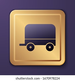 Purple Wild west covered wagon icon isolated on purple background. Gold square button. Vector Illustration