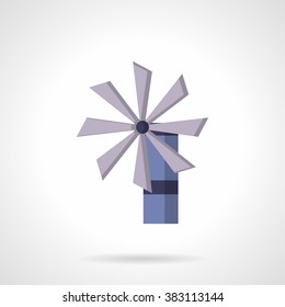 Purple windmill. Eco friendly power sources and energy. Alternative electric power production. Vector icon flat color style. Web design element for site, mobile and business.