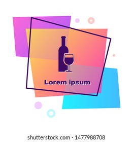 Purple Wine bottle with wine glass icon isolated on white background. Color rectangle button. Vector Illustration