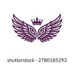 Purple winged crown logo with symmetrical feathered design elements