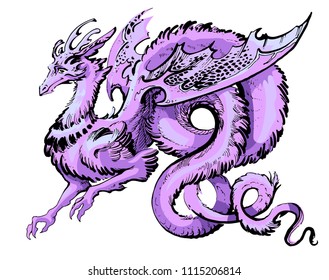 purple winged dragon in asia style