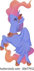 Purple winged unicorn with pink mane flies up