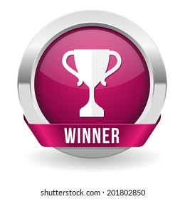 Purple winner button with metallic border on white background