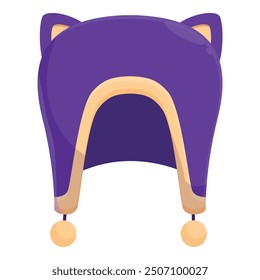 Purple winter hat with cat ears and pom poms, perfect for staying warm and stylish