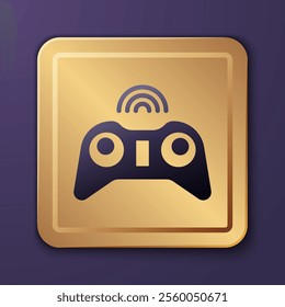 Purple Wireless gamepad icon isolated on purple background. Game controller. Gold square button. Vector Illustration