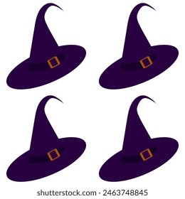 Purple witch hat with buckle. Seamless pattern. 