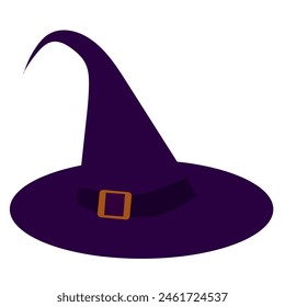 Purple witch hat with buckle. Vector illustration on white background.