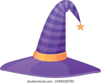 Purple witch hat cartoon icon. Fantasy cap isolated on white background