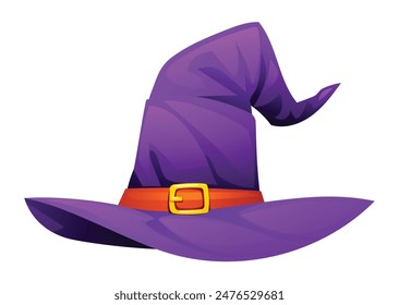 Purple witch hat cartoon illustration. Vector isolated on white background