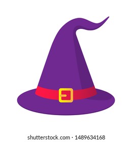 Purple witch hat flat style design vector illustration isolated on white background. Halloween or witchcraft symbol decoration object.