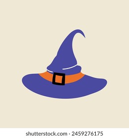 Purple witch hat, Halloween element in modern flat, line style. Hand drawn illustration