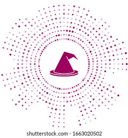 Icono de sombrero morado aislado en fondo blanco. Feliz fiesta de Halloween. Puntos aleatorios del círculo abstracto. Ilustración vectorial