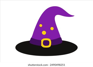 Purple witch hat isolated on a white background. Wizard pointed hat. Concept of Halloween, festive icon, minimalist style, magic accessory. Print, icon, design element.