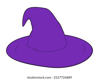 Purple Witch Hat Magic Head Fashion accessory cap with wide brim clothing technical illustration. Vector headgear for Men, women, unisex style, flat template CAD mockup sketch outline isolated