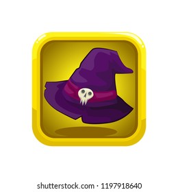 purple witch hat with skull brooch illustration icon