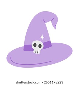 Purple witch hat with a skull and sparkly detail, isolated on white. Perfect for Halloween costumes and magic themes