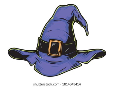 Purple witch hat vintage template on white background isolated vector illustration