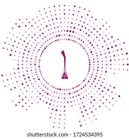 Purple Witches broom icon isolated on white background. Happy Halloween party. Abstract circle random dots. Vector Illustration