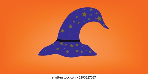purple wizard hat with yellow star in orange background halloween icon magician hat