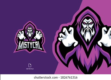 purple wizard mascot sport logo template