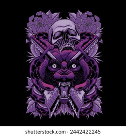 purple wolf and skull vector illustration