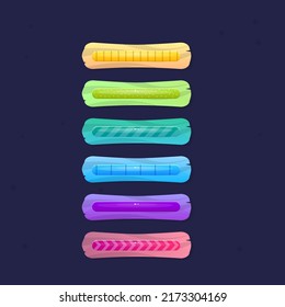 Purple Wooden Square Convex On The Top And Bottom Cartoon Cute Fantasy Bars UI Flat Game Juicy Set In Different Colors Vector Design