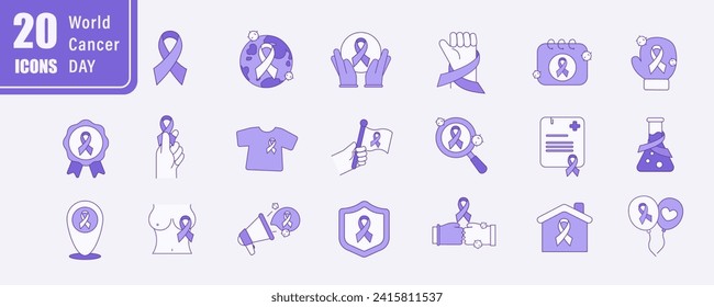 Purple World cancer day icon. Vector awareness ribbon isolated on transparent background. International Day of cancer, World Cancer Day. Vector illustration