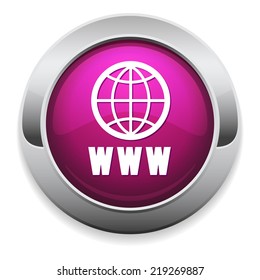 Purple world wide web button with metallic border